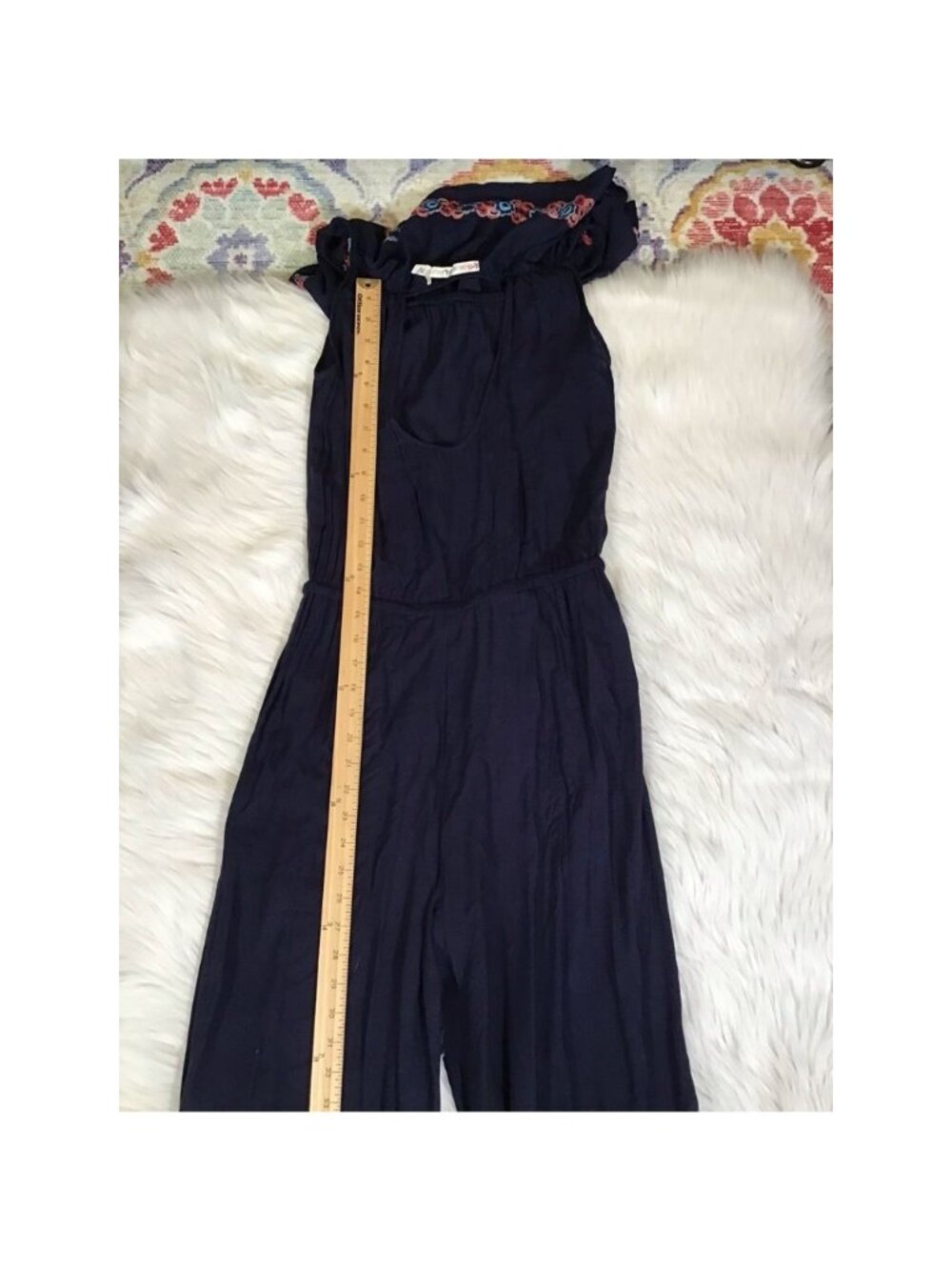 Jumpsuit Chelsea & Violet Womens Med Navy Blue Off Shoulder Embroidered Long Boh - Picture 5 of 9